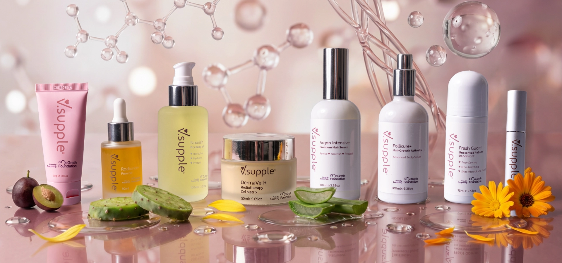 V.supple Products - Balm, DemaVeil+ Radiotherapy Gel Matrix, Radiance+, Nourish, Follicure+, Argan Intensive, PureLash Conditioner, Fresh Guard