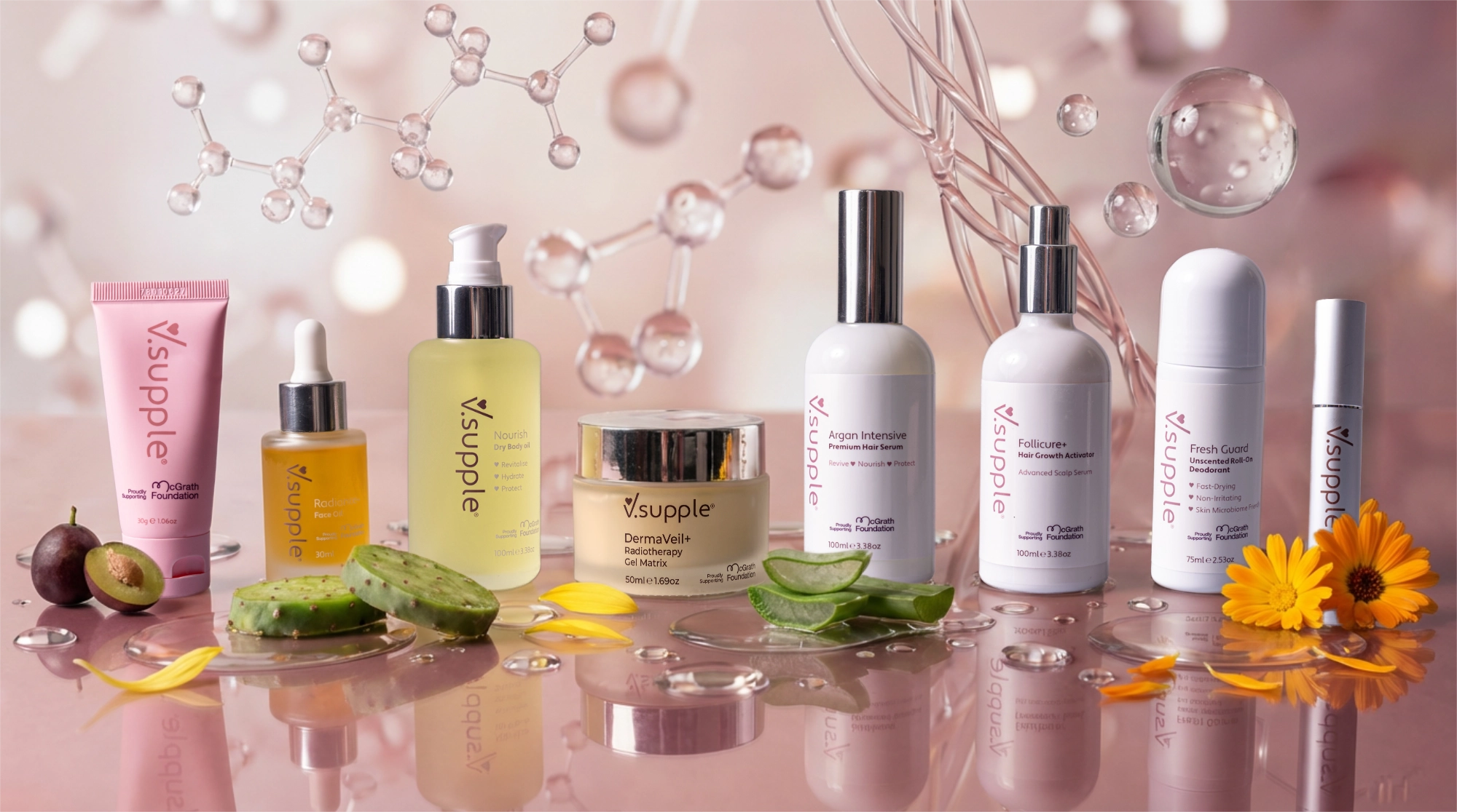 V.supple Products - Balm, DemaVeil+ Radiotherapy Gel Matrix, Radiance+, Nourish, Follicure+, Argan Intensive, PureLash Conditioner, Fresh Guard